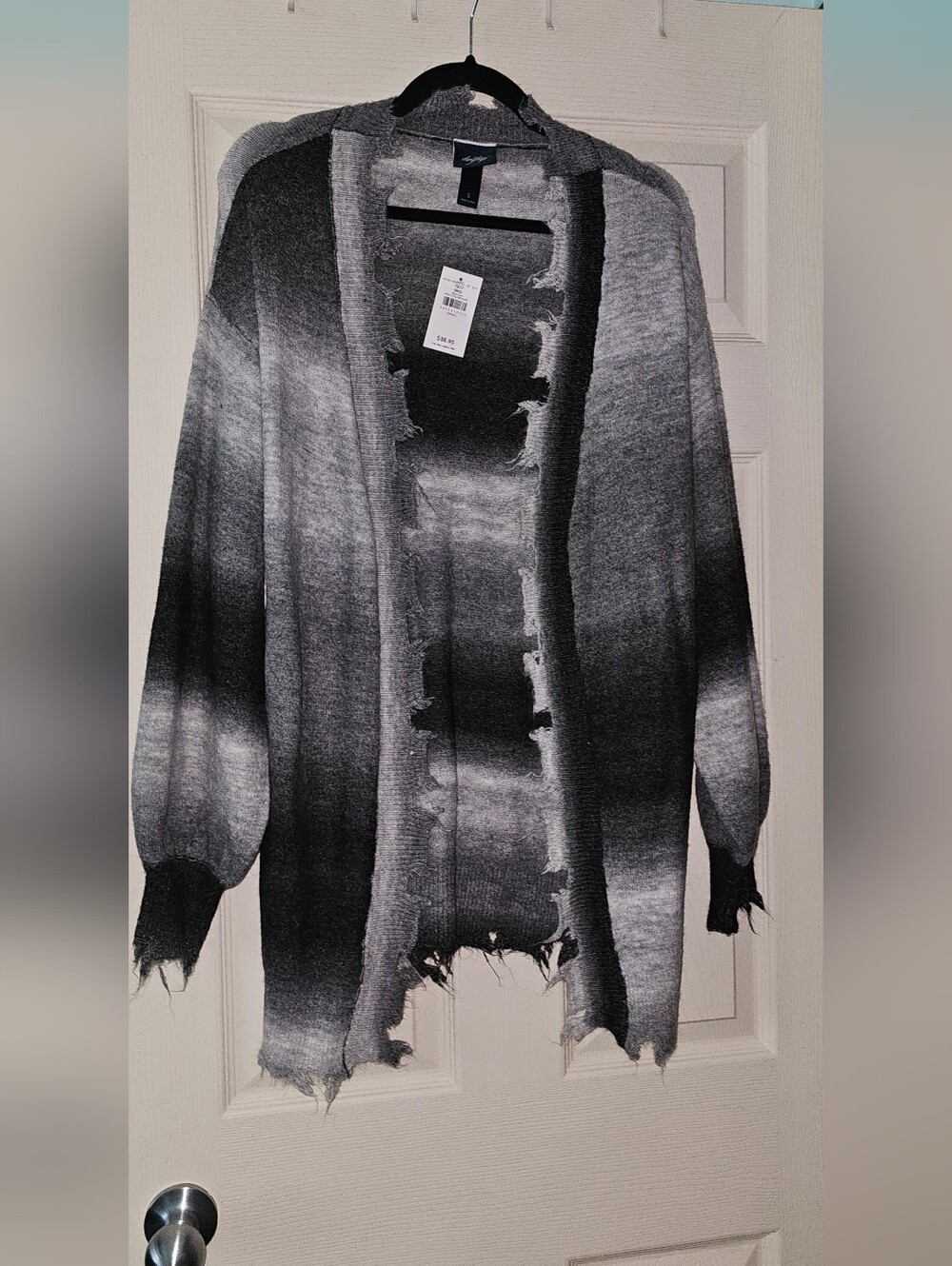 Distressed Ombre Open-Front Women's Cardigan Sweater - Gray
